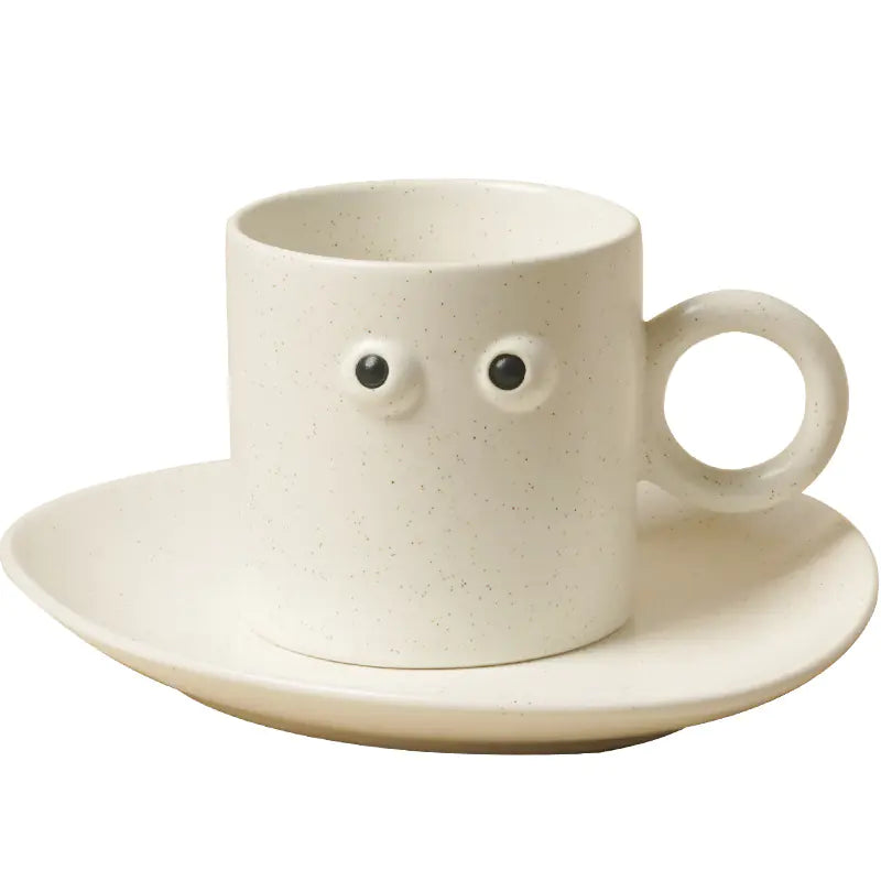Mug en céramique “Gros Yeux” avec assiette – Style nordique