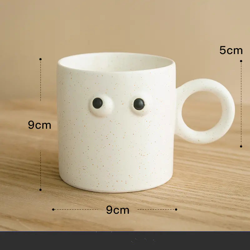 Mug en céramique “Gros Yeux” avec assiette – Style nordique