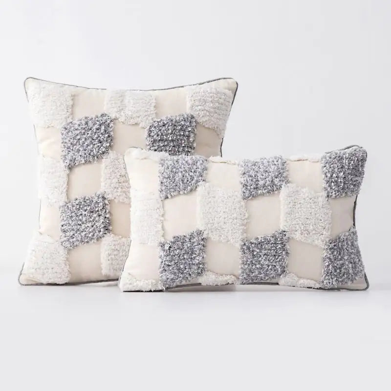 Housse de coussin bohème en coton avec pompons et dentelle