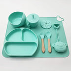 Set de repas bébé en silicone avec tapis et ustensiles