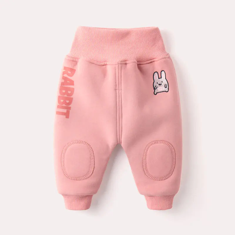 Pantalon bébé hiver velours rose – Lapin brodé