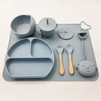 Set de repas bébé en silicone avec tapis et ustensiles