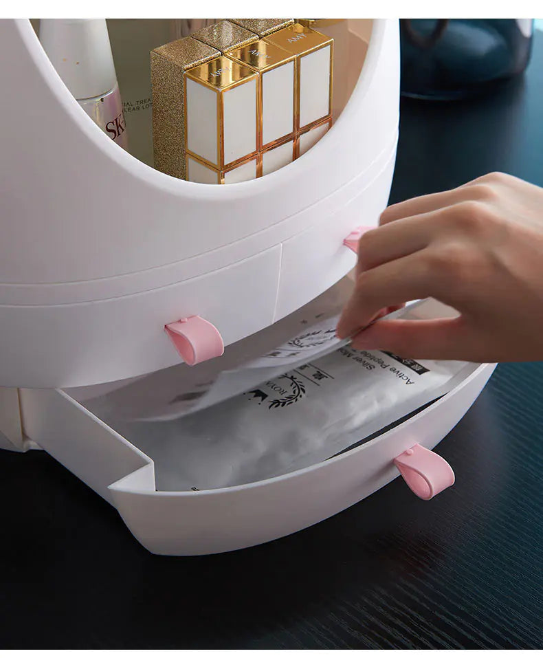 Boîte à maquillage avec miroir LED et rangement skincare