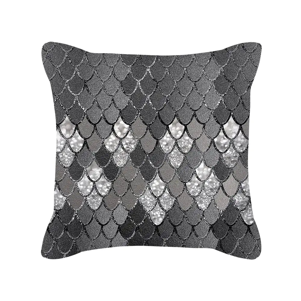 Coussin gris argenté à motif géométrique écailles